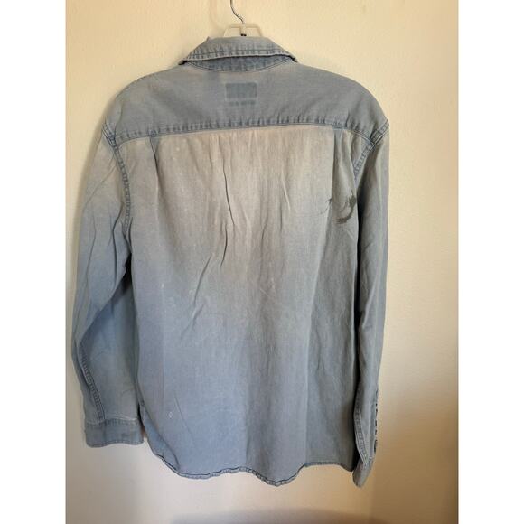 Vintage Wrangler Flex Work Shirt Light Wash Well-Worn Size Medium Button Up - Picture 7 of 10